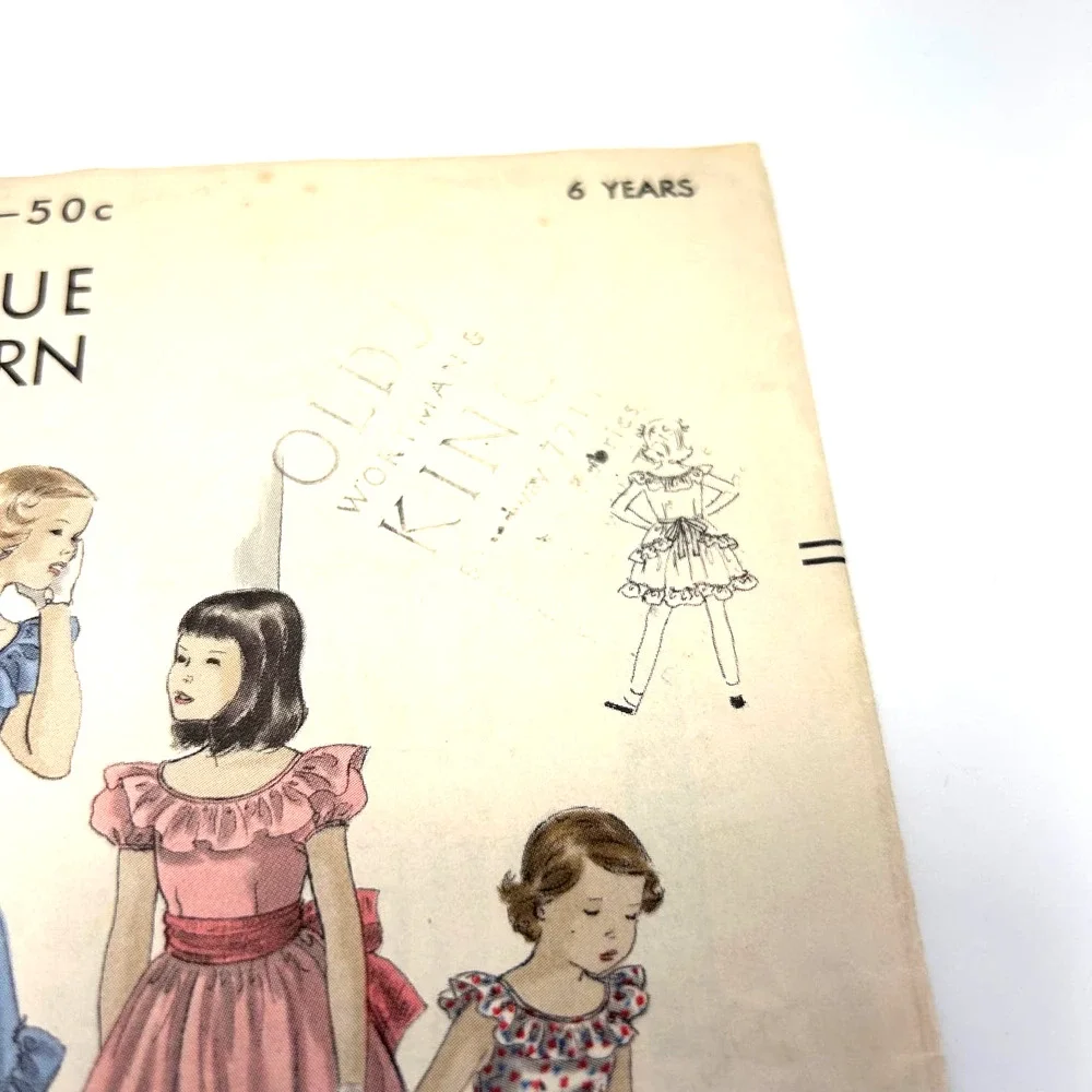 Vogue Vintage 1940's Pattern #2568 Girls One Piece Ruffle Dress Size 6 Years HTF